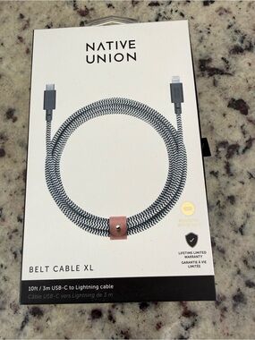 Native Union Belt Cable XL USB-C to Lightning – Black & White Braided